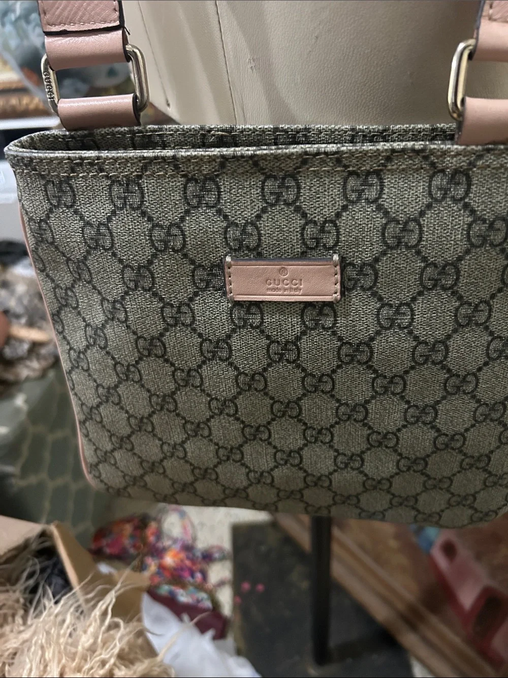 Luxury Monogram Crossbody Bag with Pink Leather Trim